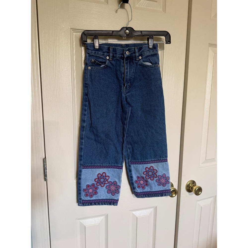 Jenage Girls Blue Floral Embroidered Wide Leg Denim Jeans Dark Wash Size 8‎